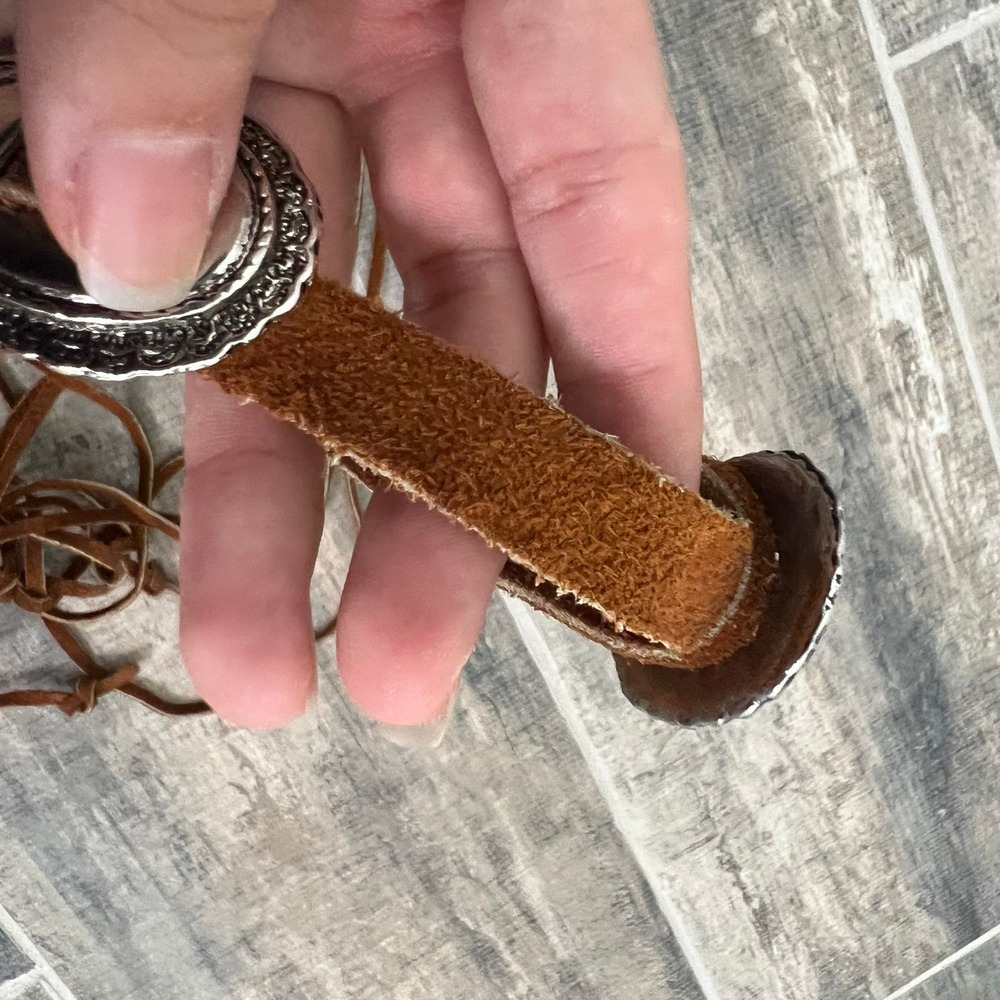Brown Suede Concho Belt Adjustable Tie Western Boho Festival coastal cowgirl - Picture 8 of 9